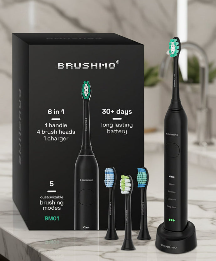 Brushmo Electric Toothbrush, Super Sonic- 8 pack (3 Black, 3 White, 2 Pink)