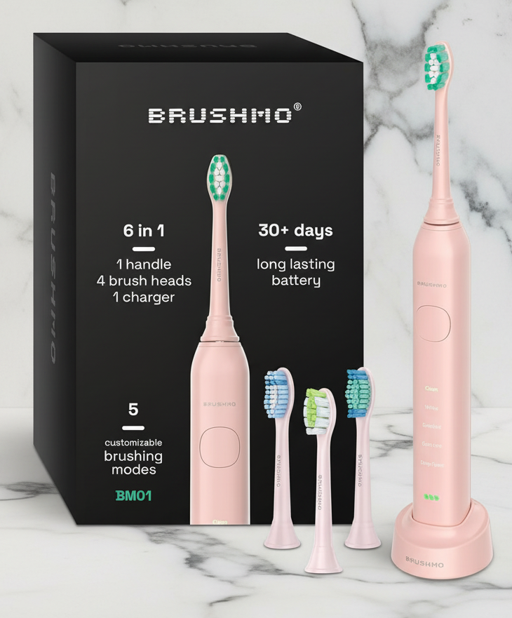 Brushmo Electric Toothbrush, Super Sonic- 8 pack (3 Black, 3 White, 2 Pink)
