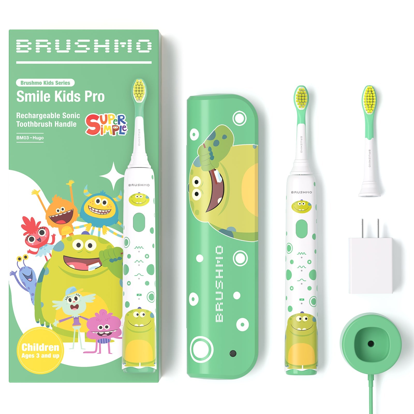 BRUSHMO x Super Simple Songs Kids Sonic Electric Toothbrush BM03 Hugo - 8 Pack