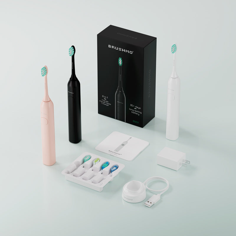 Brushmo Electric Toothbrush, Super Sonic- 8 pack (3 Black, 3 White, 2 Pink)
