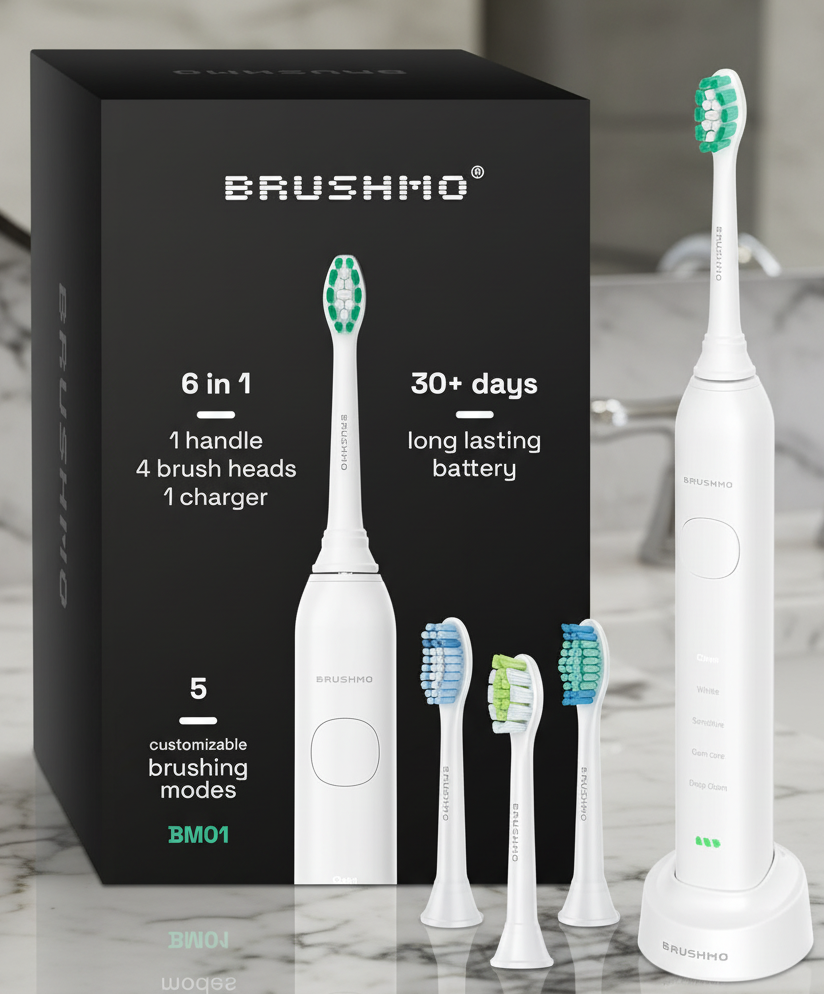 Brushmo Electric Toothbrush, Super Sonic- 8 pack (3 Black, 3 White, 2 Pink)
